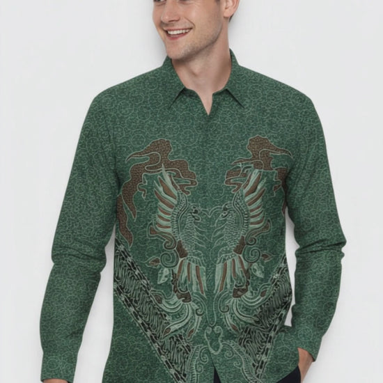Men’s Batik Shirt – Emerald Phoenix  Long Sleeves 3