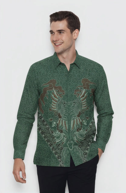 Men’s Batik Shirt – Emerald Phoenix  Long Sleeves 3