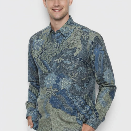 Men's Batik Shirt – Azure Fern  Long Sleeves