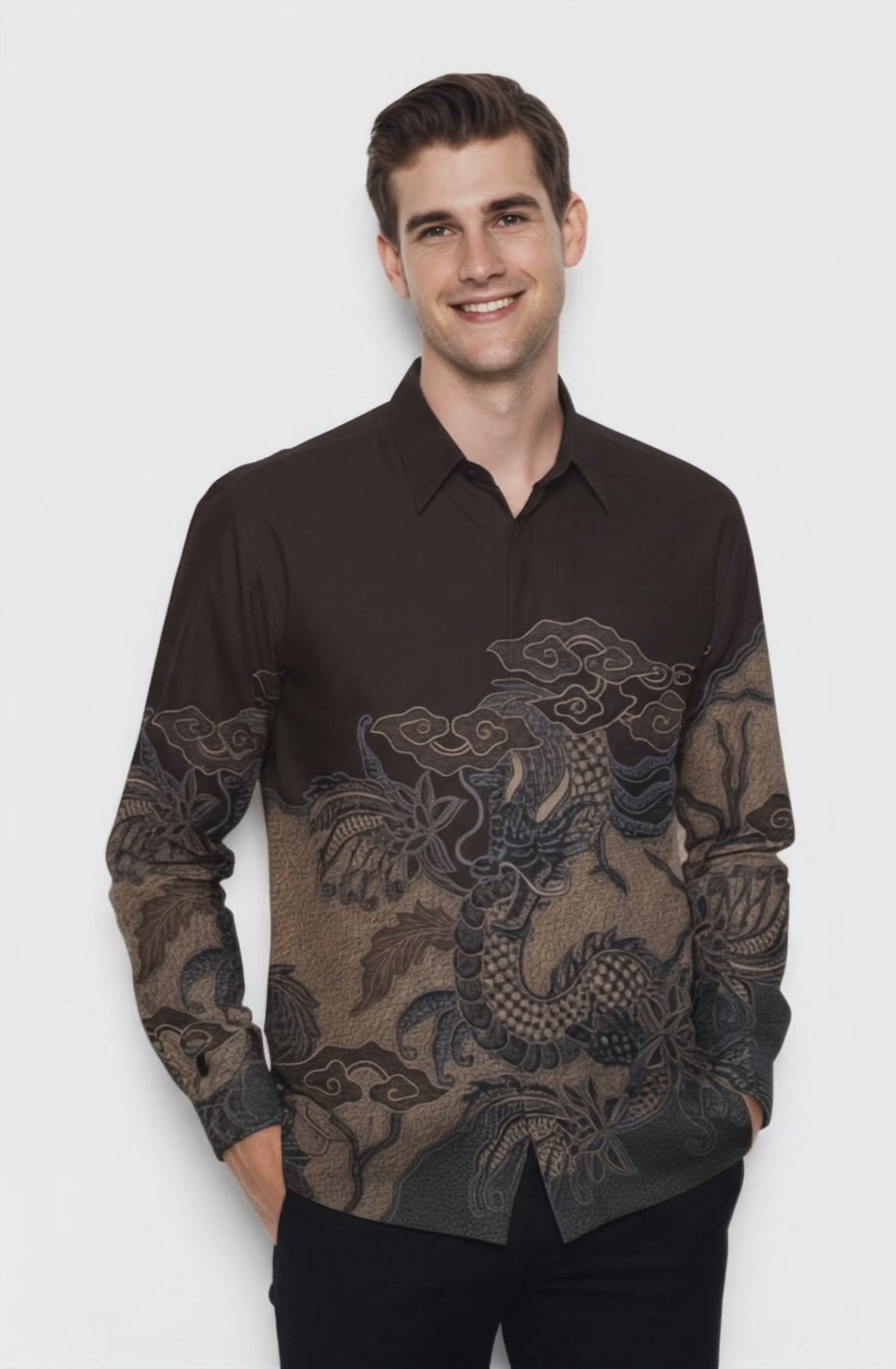 Men's Batik Shirt – Majestic Dragon  Long Sleeves