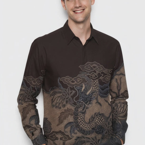 Men's Batik Shirt – Majestic Dragon  Long Sleeves