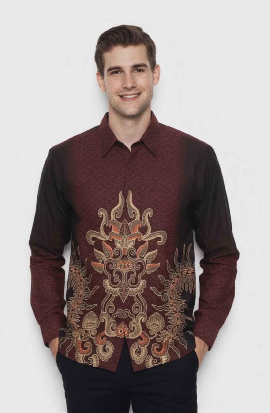 Men’s Batik Shirt – Regal Flame | Long Sleeves